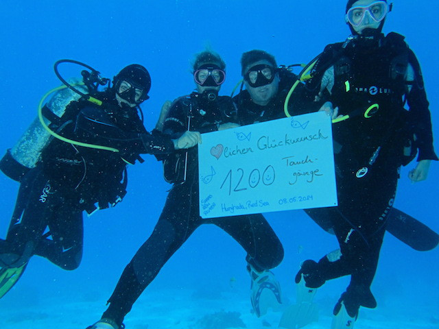 Taucher zeigen Schild